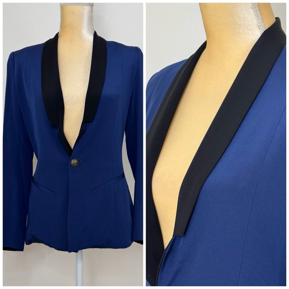 LAVEER Single Breasted Silk Suit Blazer Women's Size 0 Blue Lined